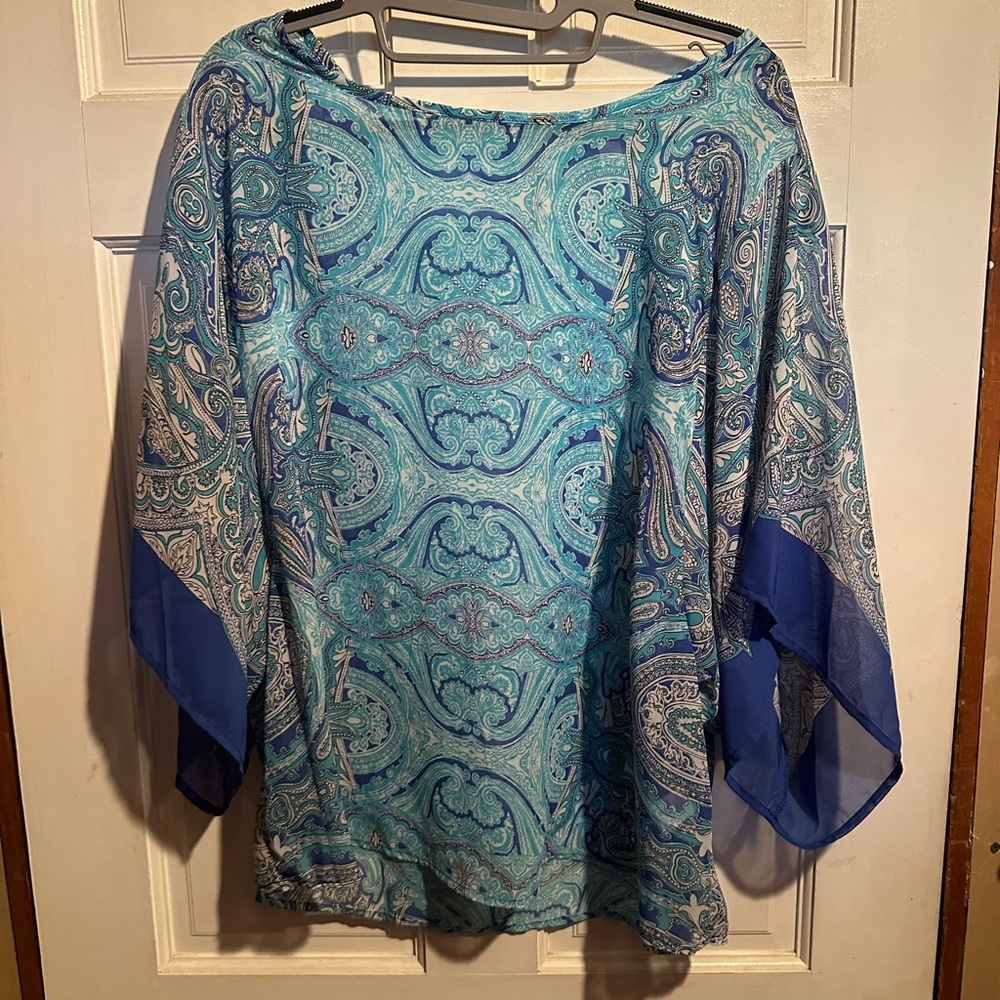 dressbarn Teal and Blue Paisley Handkerchief Tunic